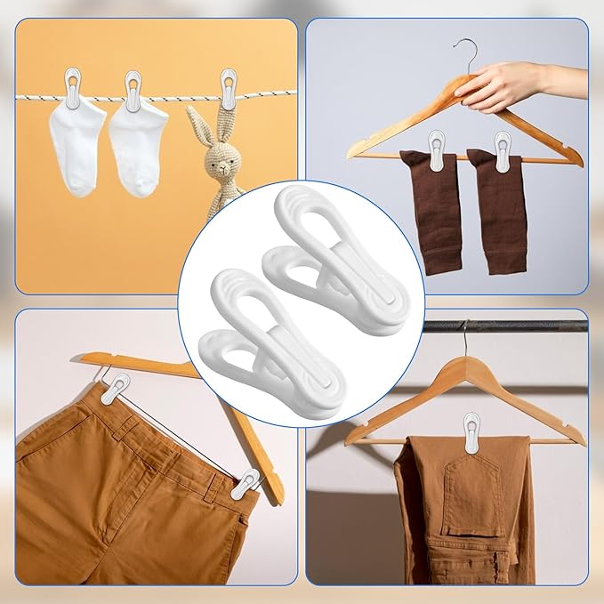 100 Pack White Plastic Hanger Clips for Baby Clothes Hanger Clips- 2.75 Inch Multi-Purpose Hangers Clip for Pants