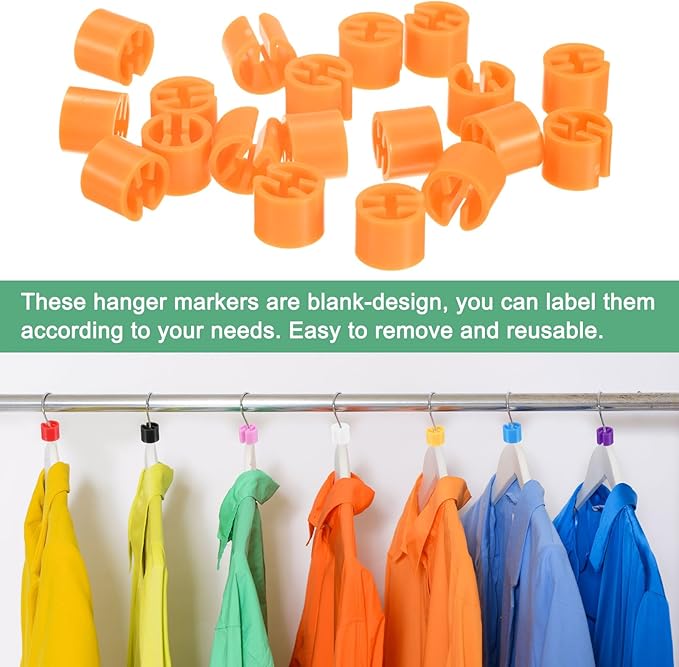 100-Pack Clothes Hanger Markers Blank, Plastic Garment Color Coded Size Clips Fit 3.5mm Rod for Clothing/Wire Hangers, Colored Coding Marker [Orange]