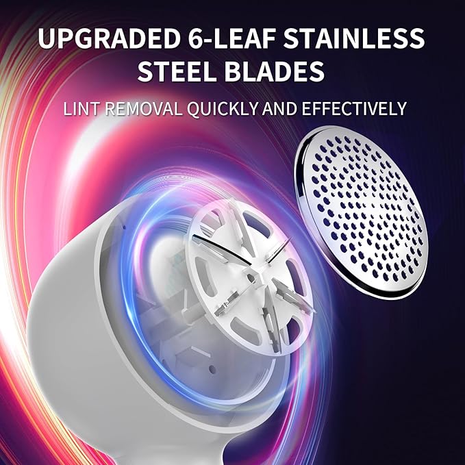 Fabric Shaver, Sweater Shavers to Remove Pilling, USB Rechargeable Lint Remover with 6-Leaf Blades, Fabric Defuzzer for Clothes Pilling, Fuzz, Lint Balls, Couch, Furniture, 2 Replacement Blades