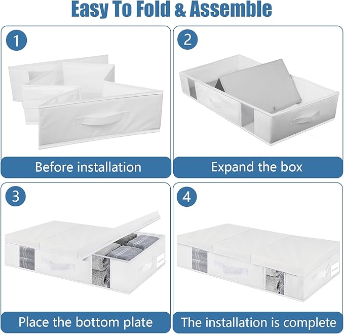 Underbed Storage Containers 3 Pack, Large Under Bed Storage Bins with Lids, Foldable Under the Bed Storage Drawer for Organizing Clothes, Shoes, Blankets, Pillows-PEVA Waterproof Material