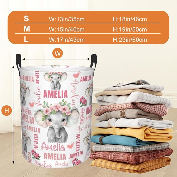 Custom Name Laundry Hamper, Personalized Laundry Basket with Name for Baby Boys Girls, Customized Collapsible Dirty Clothes Hamper Storage with Handles for Bedroom Bathroom Dorm Room Decor
