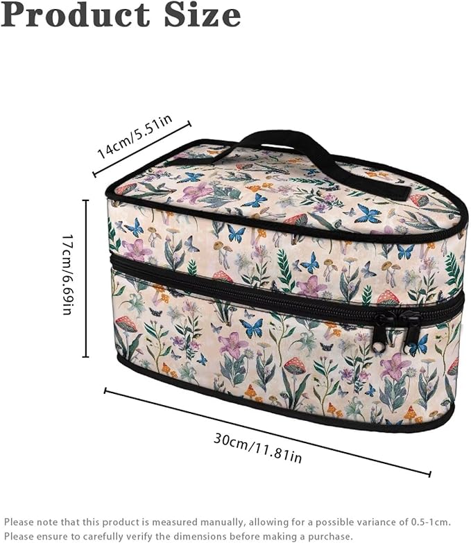 Rchsmod Butterfly Flower Print Steam Iron Case Portable Travel Steamer Storage Case with Handle Lightweight Iron Carrier Bag Iron Accessories, Case Only