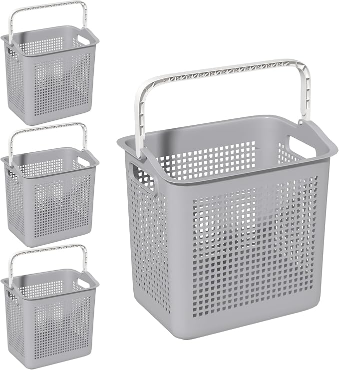 42 L Plastic Dirty Clothes Hampers with Handles, Plastic Laundry Baskets, Gray, 4 Packs