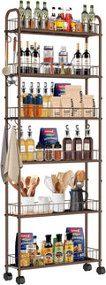 6in 6-Tier Slim Storage Cart with Wheels, Narrow Rolling Shelf,Sturdy Slim Storage Ideal for Kitchen, Bathroom, and Laundry Room (Champagne Gold)