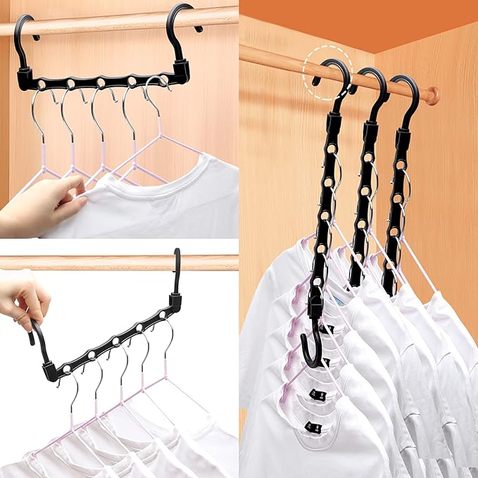 24 Pack Closet Organizers and Storage, Stronger Space Saving Hangers Clothes Hanger with 5 Holes Closet Storage for Heavy Clothes,College Dorm Room Essentials for Girls Guys, Magic Home Organization