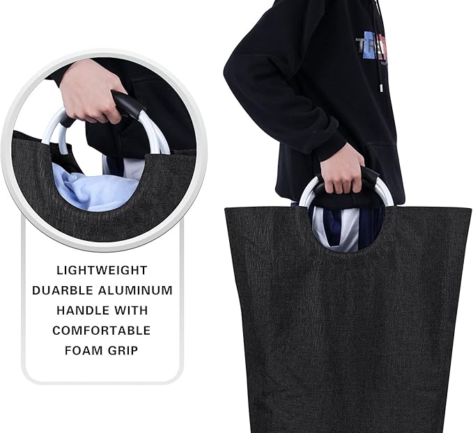 Large Laundry Hamper Bag Collapsible, Tall Laundry Basket with Durable Handles, Dirty Clothes Hampers for Bedroom, College Dorm, Boys, Heavy Duty, Double Layer 130L Black