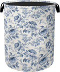 Beige Navy Blue Floral Laundry Basket with Handles - Extra Large Foldable Hamper for Bathroom/Laundry/Bedroom/Dorm, Washable Fabric Storage Bin