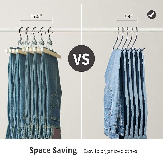Metal Pants Hangers Non Slip - 40 Pack Open Ended Jean Hangers - Space Saving Clothes Hanger for Closet, Rubber Coated Short Neck Trouser Hanger