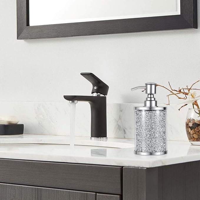 Sumnacon Soap Dispenser Bathroom Sparkling Hand Dispenser with Stainless Pump,Silver Crushed Diamond Dish Soap Dispenser for Kitchen Decorative Soap Dispensers for Kichen Sink Bathroom Countertop