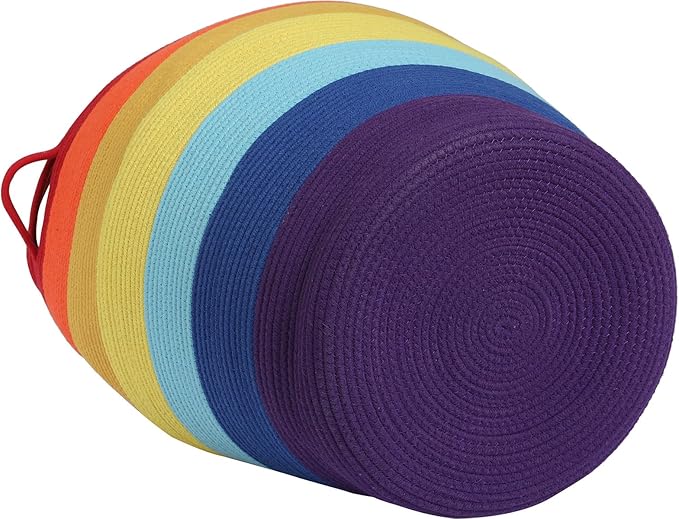 26" x 20" Handcrafted Tall Cotton Rope Basket with Lid, Stylish Flagon Shape with Cover, Clothes Hamper with Top, for Bedroom and Living Room, Rainbow