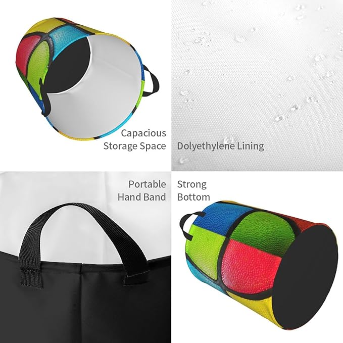 Basketball Texture Colorful Round Laundry Hamper Sport Ball Storage Basket Toys Clothes Organizer Bin For Home Bathroom Bedroom Dorm Nursery, 62l
