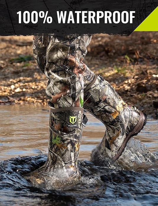 TIDEWE Rubber Hunting Boots, Waterproof Insulated Next Camo G2 Warm Rubber Boots with 7mm Neoprene, Sturdy Outdoor Hunting Boots for Men (800g Insulated & Standard, Size 6-14)