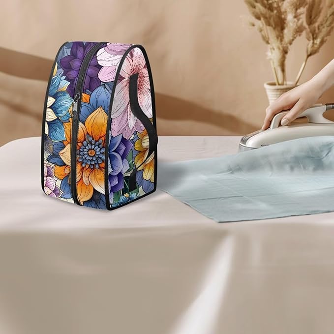 Floral Iron Portable Storage Bag Fits for Home Outdoor Reusable Colorful Clothes Iron Storage Case with Zipper Closure
