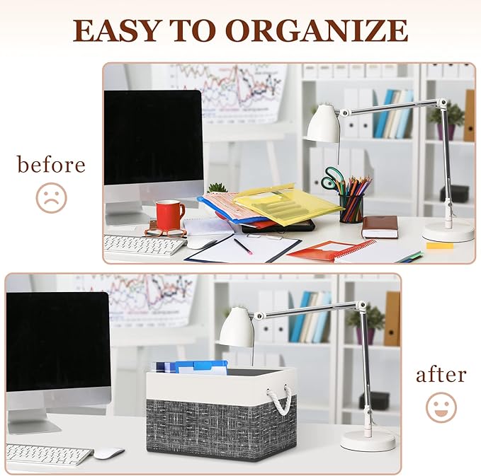 Storage Bin,Collapsible Storage Basket For Organizing,Large Storage Boxes With Rope Handles,Storage Containers,White & Black,2 Pack