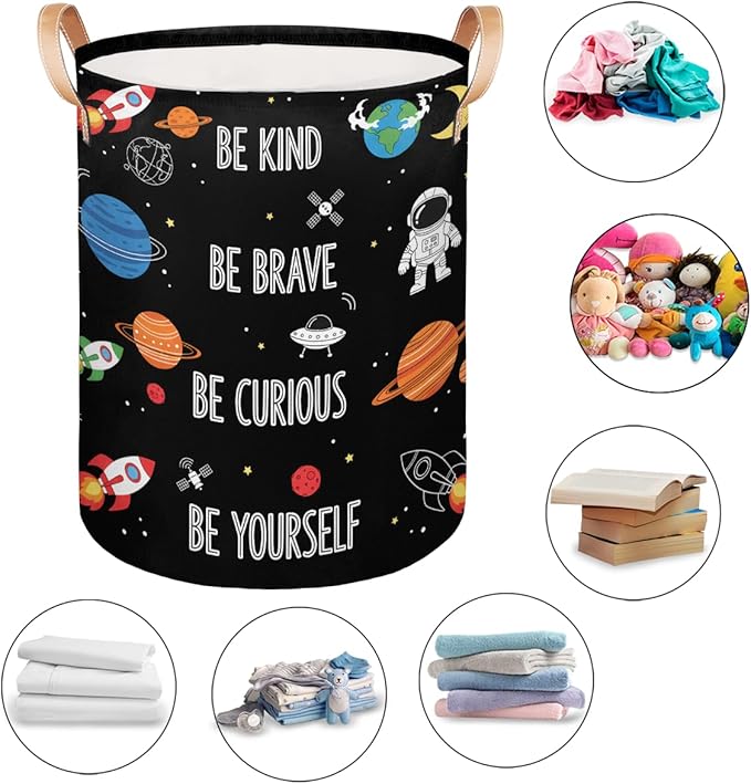 Large Laundry Basket Hamper - Outer Space Collapsible Storage Bin for Blankets, Kids Toys, Clothes, Astronaut Galaxy Spaceman 62L Tall Baby Nursery Hamper for Bathroom, Boys Bedroom Decor,Gift Basket