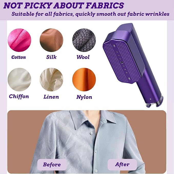Compact Handheld Steamer, 30S Rapid Preheating 1200W Clothes Wrinkle Remover,100ml Large Water Tank Steam Iron, Capable of Removing Wrinkles on Fabrics, Clothes & Indoor Decorations (Purple)