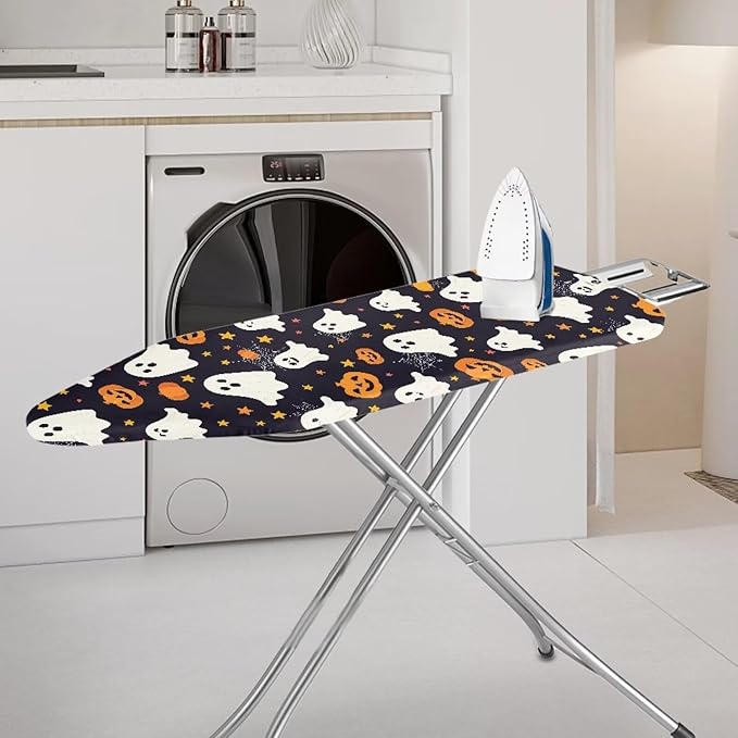 Halloween Pumpkin Ghost Iron Board Cover with Elastic Edge Thick Ironing Board Cover Standard Size Extra Wide Universal Fit 54x15 inches