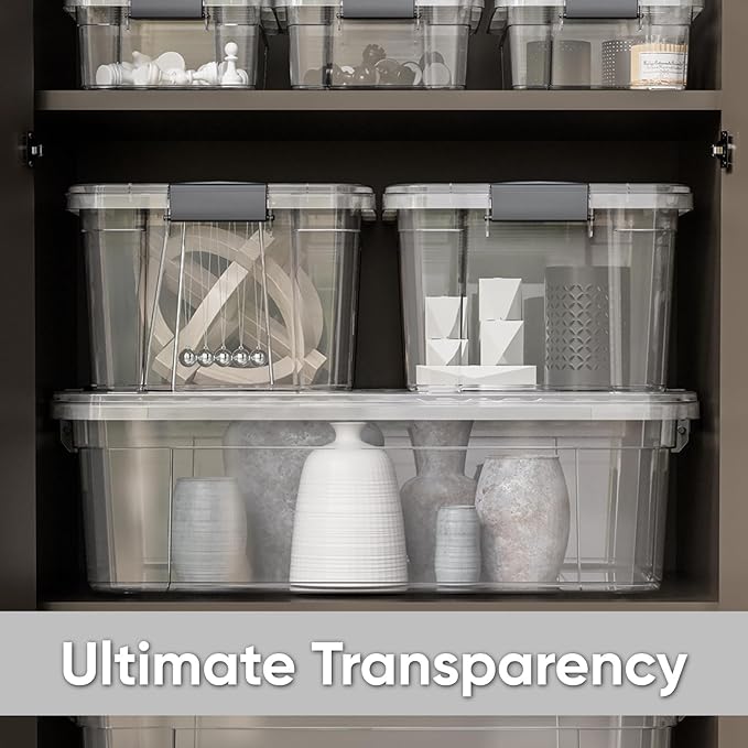 Superio Clear Plastic Storage Bins with Lid, 4.5 Quart Box, Organizing Containers, Stackable Plastic Tote for Home, Garage, Dorm, School, and Office