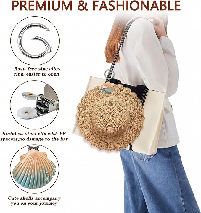 2Pcs Hat Clip for Travel on Bag - Shell Beach Cruise Essentials Accessory for Handbag Backpack Luggage Purse Travel