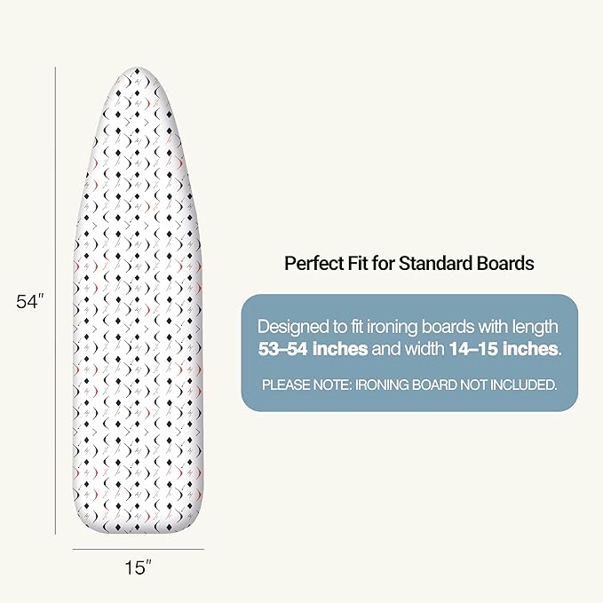 Ironing Board Cover and Pad 15"x54" Extra Thick Natural Cotton, Scorch and Stain Resistant Padding, Standard Size Iron Board Cover with Fasteners Heavy Duty Elastic Edge, Heatproof Boomerang