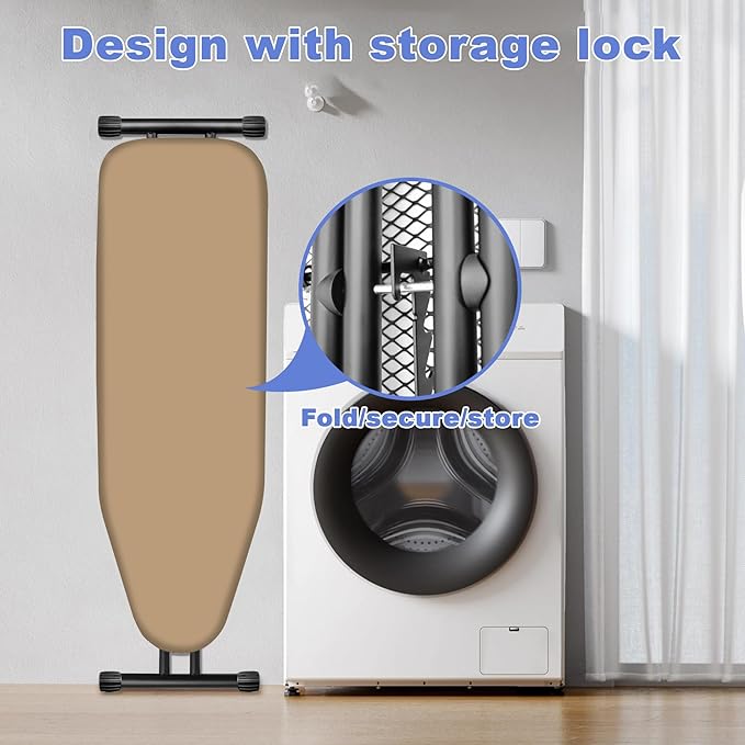 Ironing Board, Compact Ironing Board 13x43 Ironing Area with Extra Thick Heavy Duty Padded Cover, Stable Structure, Easy to Fold,Iron Mat, Brown