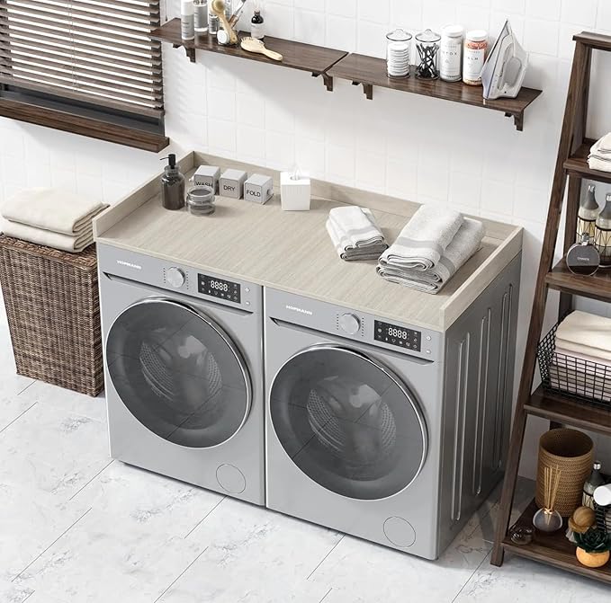 OfficeSimpli Washer Dryer Countertop, Made in USA, Non-Slip Pads, Laundry Room Wood Topper, Washer Dryer Cover for Top, Laundry Countertop, Laminate Finish (Rustic Oak, Standard (27.5" x 54"))