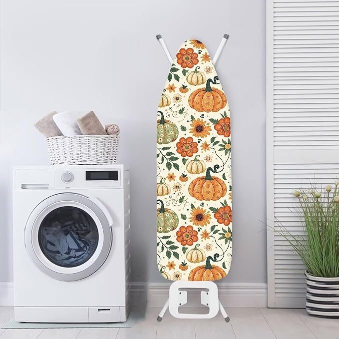 Fall Ironing Board Cover and Pad Pumpkin Sunflower Soft Ironing Pad for Table Scorching Stretchable Heavy Duty Thick Padding 54x15 inches