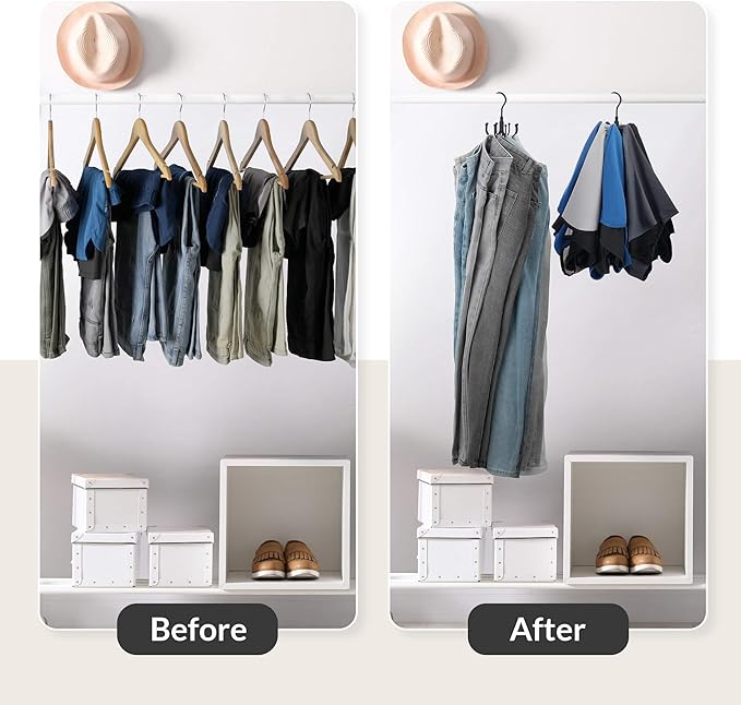 ZEDODIER Jean Hangers Jeans Organizer for Closet, Rotatable Sturdy 8 Hooks Jean Holder, Metal Space Saving Closet Organizers and Storage, Black