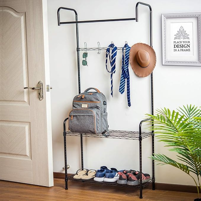 Modern Home Entryway/Mudroom Coat/Hat/Shoe Rack Organizer - Entrance Hall Tree Storage Rack for Jackets, Umbrella, Caps, Backpacks, Scarves and more