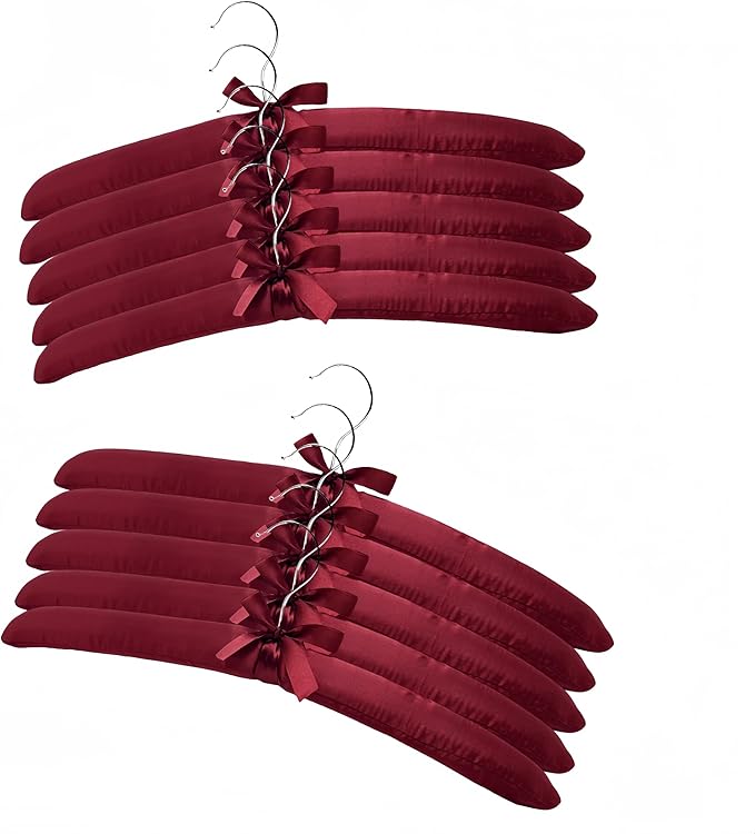 Padded Hangers for Women Clothing Satin Hangers Non Slip Padded Hanger for Sweaters Padded Clothes Hanger (10, Red)