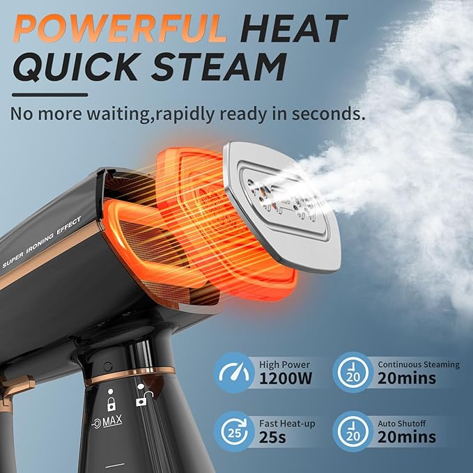 Travel Steamer for Clothes, Fast Heating,2 Steam Levels,1200W Portable Handheld Garment Steamer,350ml Detachable Water Tank, Auto Shutoff, Foldable Handle Clothes Steamer Removes Wrinkle