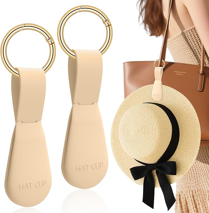 Magnetic Hat Clip 2-Pack - The Light Khaki Hat Clip for Travel on Bag, Magnetic Hat Clips for Bag, and Secure Hat Holder for Travel on Caps & Beach Hats, Vacation Essentials