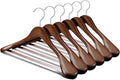 Suit Hangers 6 Pack,Wide Shoulder Wooden Hangers,Solid Wood Coat Hangers with Heavy Duty Retotating Hooks & Non Slip Pants Bar,Smooth Finish Clothes Hanger for Sweater, Pants, Jacket(Walnut)