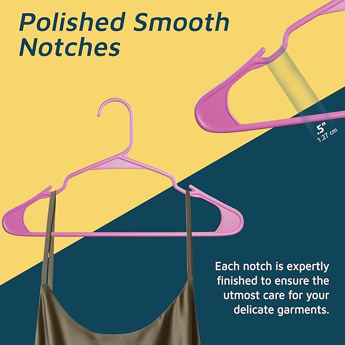 Lifemaster Plastic Clothes Hangers – Heavy Duty Hanger Set, for Organizing Clothes, Dresses, and Coat, Holds Up to 5 lbs, Space-Saving Hangers with Non-Slip Shoulder Grooves, Pack of 100, Pink
