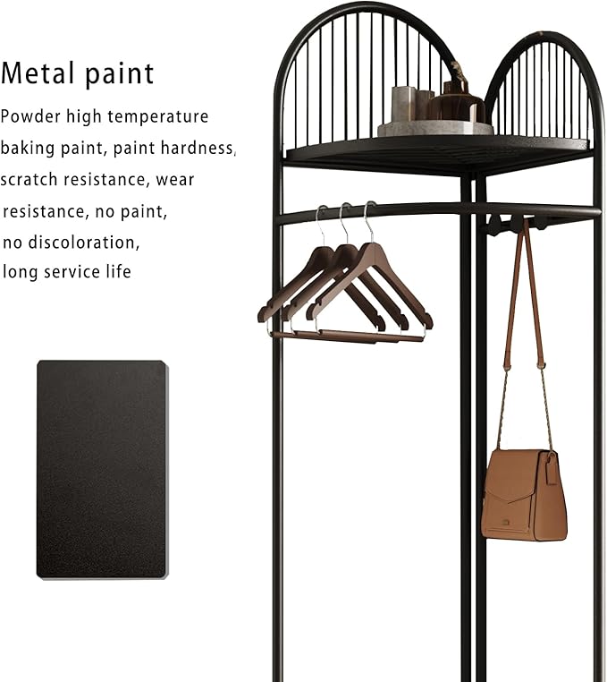 Corner Coat Rack with Storage and hooks,Hall Tree Metal Corner Clothes Rack for Home, Bedroom, Living Room, Entryway (black)