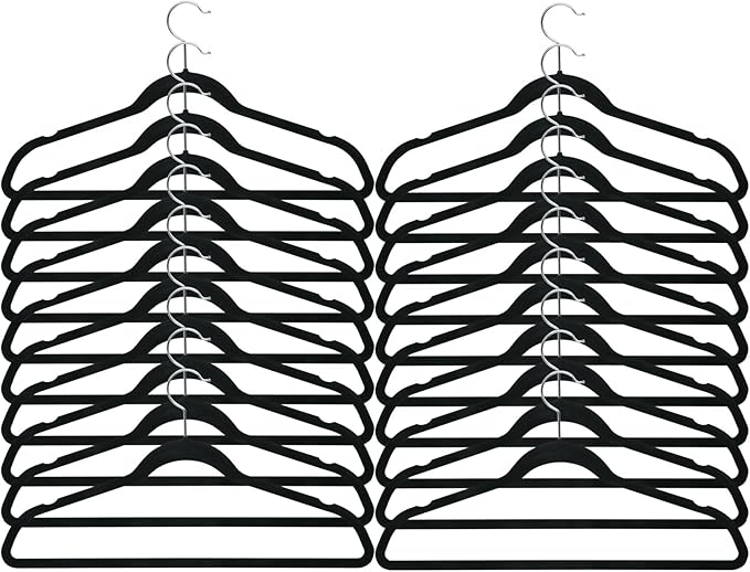 Honey-Can-Do HNG-01050 Ultra-Thin Non-Slip Velvet-Touch Hangers, Black, 20-Pack