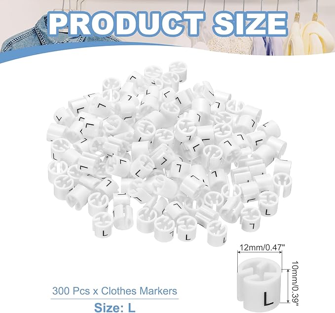 PATIKIL 300 Pcs Clothes Hanger Markers L Fit Rod Garment Size Tag Hanger Clips Round Color Coding Label for Clothing, White