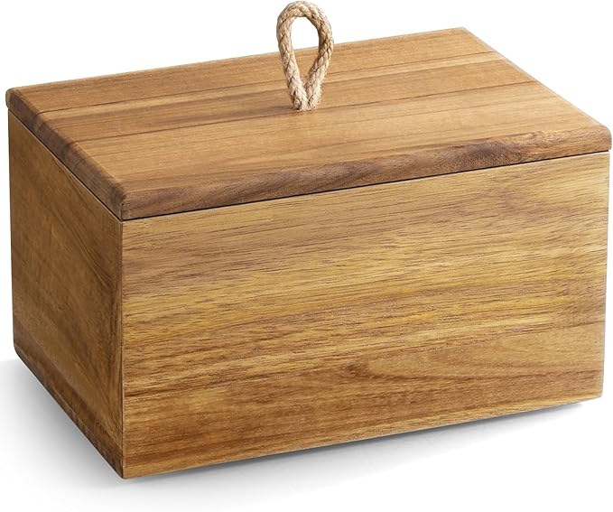 Acacia Wood Dryer Sheet Holder - Laundry Sheets Container with Lid - Farmhouse Laundry Room Organization and Storage for Laundry Room Decor and Accessories - Fabric Sheet Dispenser