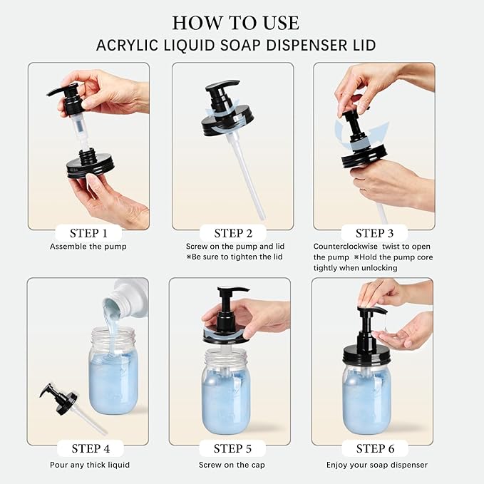 Amolliar Plastic Mason Jar Soap Dispenser Lids(2) - Universal Pump Replacement for Regular Mouth Jar - Long Tubes & Cute Lables -Farmhouse Decor for Kitchen, Bathroom, Dish Soap, Lotions, Hand Soap