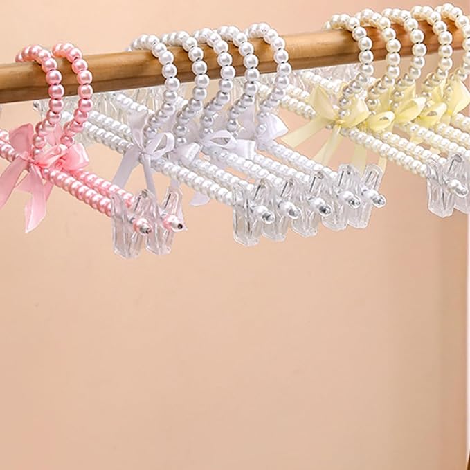 13 inch Pearl Hanger Pants Hangers with Clip,Cute Ribbon Bow Hanger Clip Hangers for Wedding Dress Bride Bridesmaid Lingerie (5, Pink)