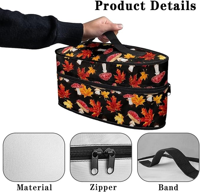 Thanksgiving Iron Storage Bag Fits for Accessories Travel Irons Reusable Wear-resistant Steam Iron Storage Case with Zipper Handle, Mushroom Maple Leaf