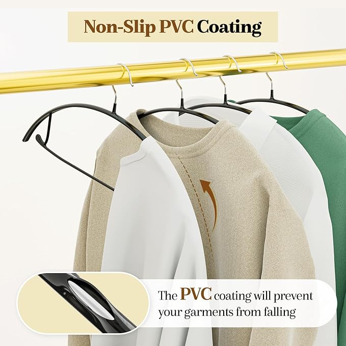 Heavy Duty Metal Suit Hangers 40 Pack, Non-Slip PVC Coating, No Shoulder Bumps, Space Saving Clothes Hangers for Sweaters, Coat, Shirts, Skirt, Jackets, Black