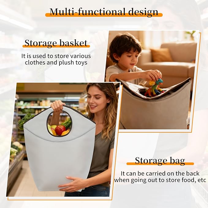90L Foldable Storage Hamper Bag with Soft Padded Handle, 22x21x12inch Multi-Purpose Oxford Fabric Laundry Basket, Collapsible Storage Bag for Home, Bedroom, Dormitory, Travel & Outdoor