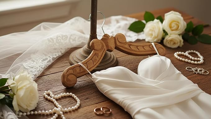 Handmade Vintage Wooden Wedding Suit Jacket Tuxedo Shirt Coat Clothes Hanger for Groom & Bridal Wedding Dress Non Slip Smooth Finish Swivel Hook Bridal Shower Party Favor Gift Ideas