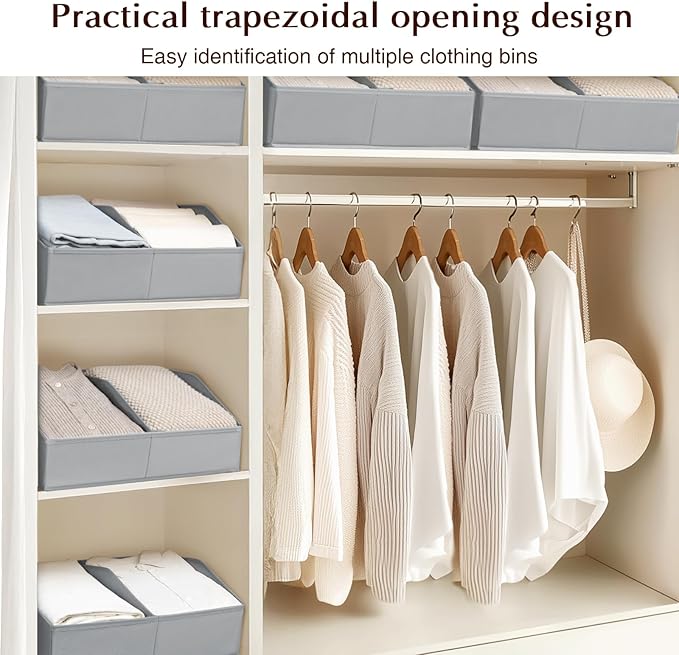 Closet Organizers and Storage Bins - 4 Pack Collapsible Divided Trapezoidal Cube Storage Bins Baskets For Organizing Clothes Blankets,Toys, Books, Towels(Light Grey)