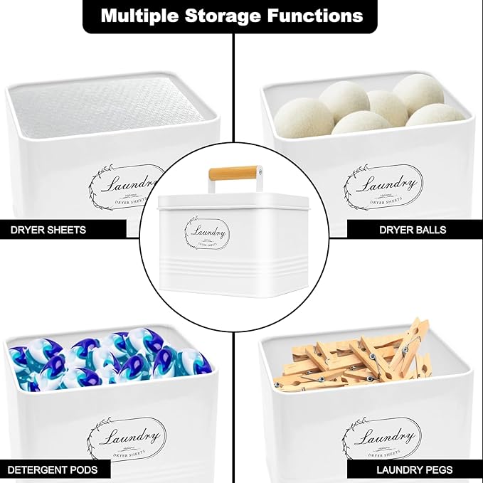 Dryer Sheet Container with Lid for Laundry Room Organization and Storage, Galvanized Metal Farmhouse Design Dryer Sheet Holder for Laundry Room Decoration, Dryer Sheet Dispenser Container
