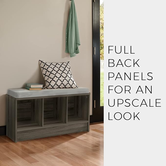 ClosetMaid 1632 Cubeicals 3-Cube Storage Bench, Espresso with Gray Cushion