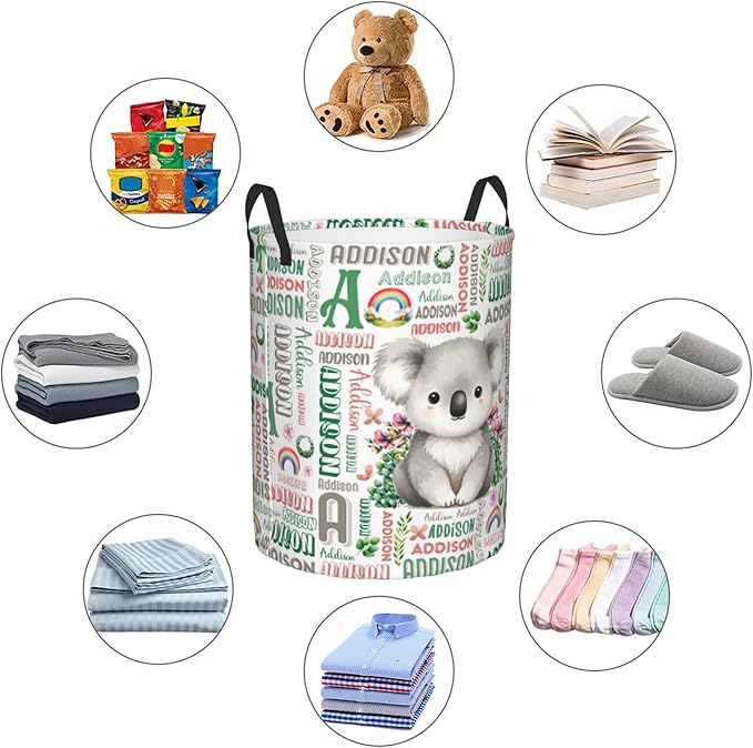 Personalized Koala Laundry Basket For Baby Kids Boys Girls Adult Custom Hamper Basket With Name For Bathroom Bedrooms Collapsible Baby Laundry Basket, Dirty Clothes Hamper With Handles