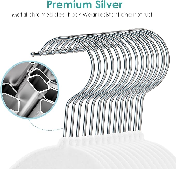 Velvet Hangers Non Slip Felt Hangers, 30 Pack White Velvet Clothes Hangers Space Saving Slim with 360 Degree Swivel Hook for Suits Coats, Jackets, Pants, and Dress Clothes