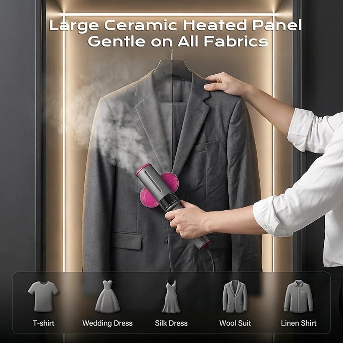 Travel Steamer for Clothes,1200W Portable Steamer ＆ Iron 2 In 1,Large Ceramic Heat Panel with 90°Rotatable Head,100ml Water Tank,110-120V Mini Ironing Machine for Home, Travel and Business.
